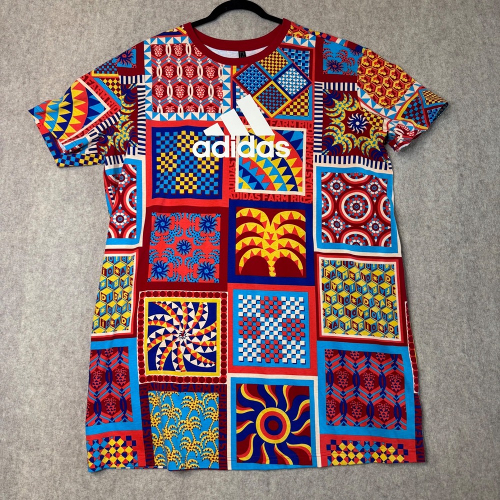 Adidas Farm Rio Patchwork Print Training Dress Womens 1X Blue Red NWT